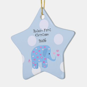 Adorno De Cerámica Elefante Azul Primera Navidad del Bebé