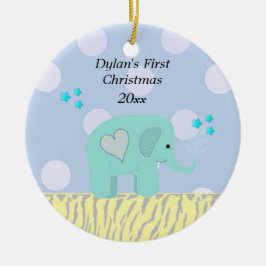 Adorno De Cerámica Elefante Azul Primera Navidad del Bebé