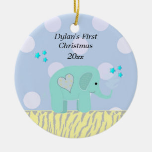 Adorno De Cerámica Elefante Azul Primera Navidad del Bebé