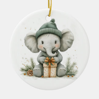Adorno De Cerámica Elefante bebé de la serie de Navidades de animales