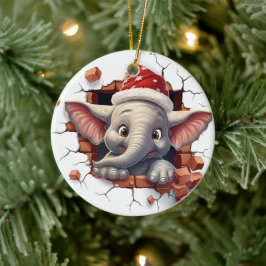 Adorno De Cerámica Elefante bebé en Santa Hat - 3D