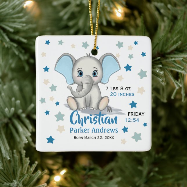 Adorno De Cerámica Elefante bebé lindo con estadísticas de nacimiento (Árbol)
