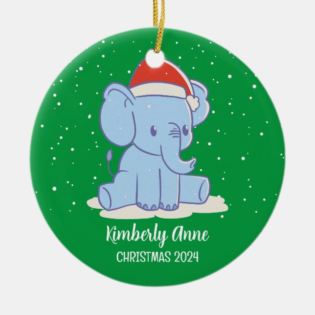 Adorno De Cerámica Elefante bebé Navidades de Santa Claus en vacacion (Frente)