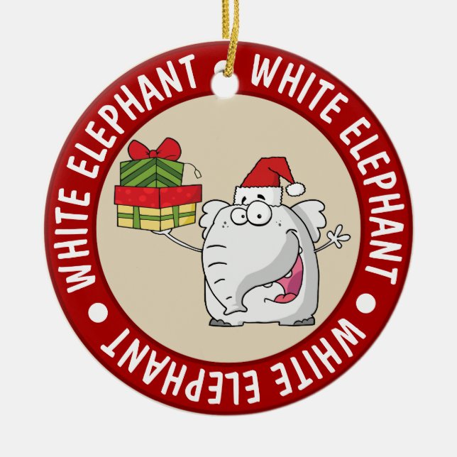 Adorno De Cerámica Elefante blanco Santa Hat Regalos Personalizado (Frente)