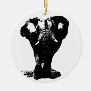 Adorno De Cerámica Elefante blanco y negro