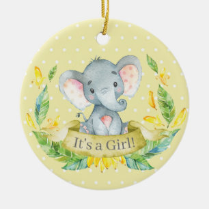 Adorno De Cerámica Elefante chica Baby Shower Amarillo