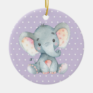 Adorno De Cerámica Elefante Chica Baby Shower morado