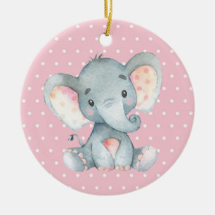 Adorno De Cerámica Elefante Chica Baby Shower rosa