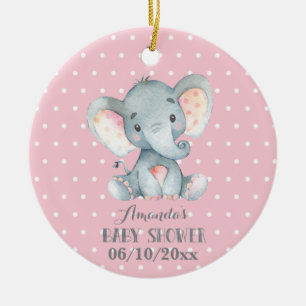Adorno De Cerámica Elefante Chica Baby Shower rosa y gris