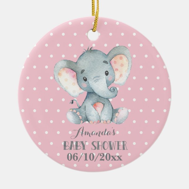Adorno De Cerámica Elefante chica Baby Shower rosa y gris (Frente)
