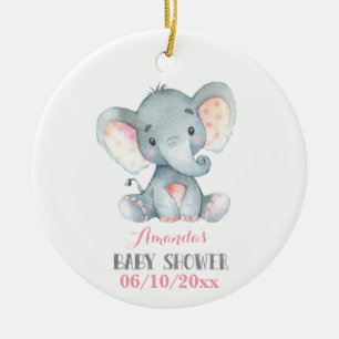 Adorno De Cerámica Elefante chica Baby Shower rosa y gris