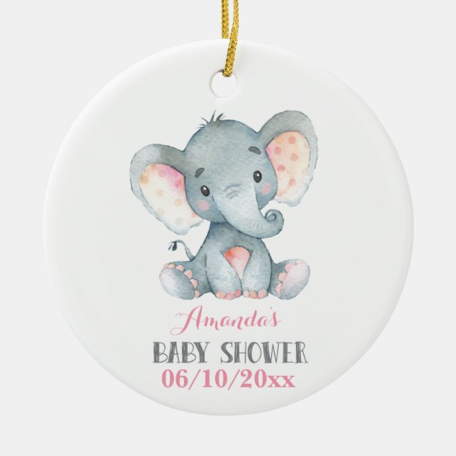 Adorno De Cerámica Elefante chica Baby Shower rosa y gris (Frente)