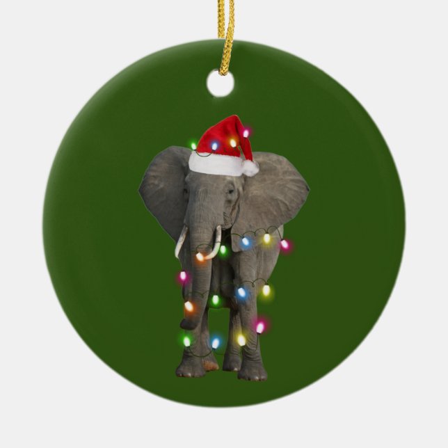 Adorno De Cerámica Elefante Con Navidades De Luces Gorras (Frente)