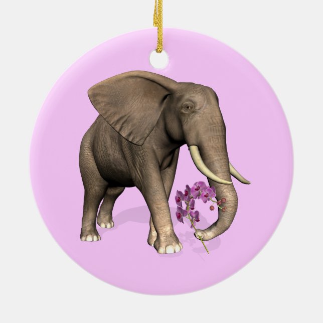 Adorno De Cerámica Elefante Con Orquídea Rosa (Atrás)