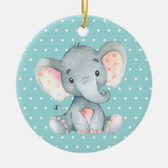 Adorno De Cerámica Elefante Cute Baby Shower Verde azulada Aqua Turqu (Frente)