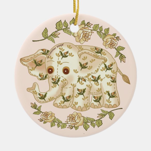 Adorno De Cerámica Elefante de bebé amarillo (Frente)