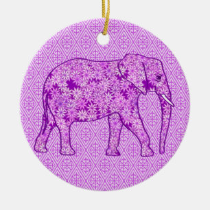 Adorno De Cerámica elefante de flores - ametismo morado