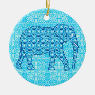 Adorno De Cerámica Elefante de flores de Lotus - turquesa