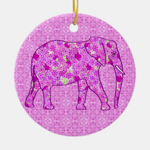 Adorno De Cerámica elefante de flores - orquídea y magenta