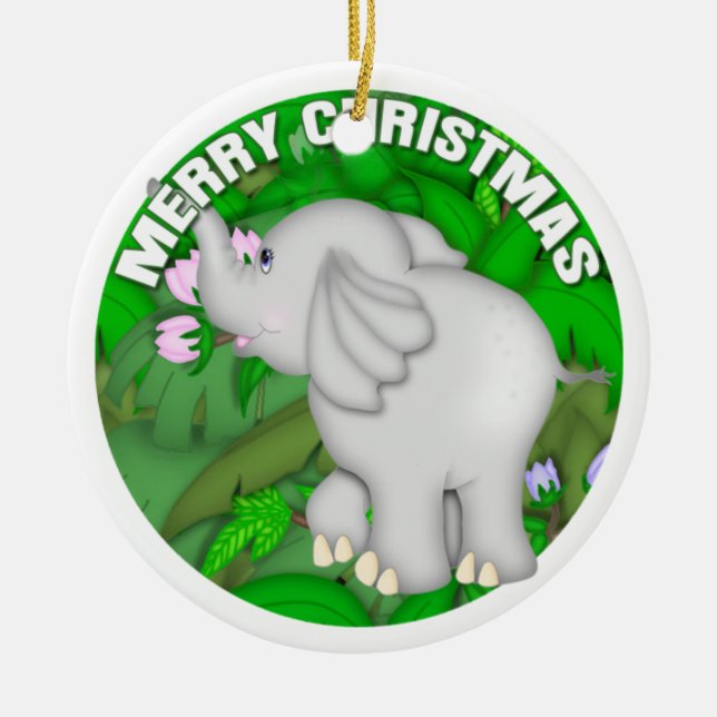 Adorno De Cerámica Elefante de las Felices Navidad (Frente)