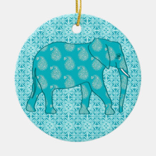 Adorno De Cerámica Elefante de Paisley - turquesa y aguamarina