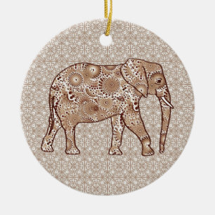 Adorno De Cerámica elefante de remolino fractal - marrón y taupe