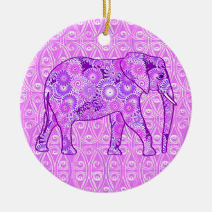 Adorno De Cerámica elefante de remolino fractal - morado y orquídea