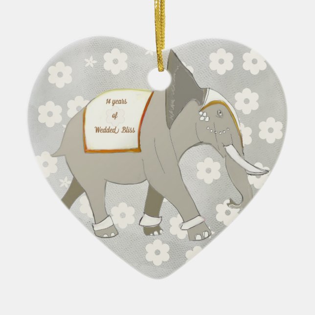 Adorno De Cerámica Elefante del 14° Aniversario del Boda (Frente)