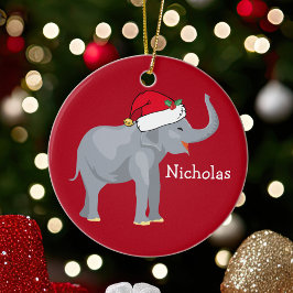 Adorno De Cerámica Elefante en Santa Hat Personalizado Navidades