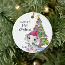Adorno De Cerámica Elefante lindo bebé primera Chica de Navidad