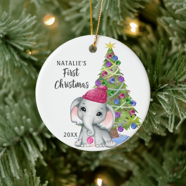 Adorno De Cerámica Elefante lindo bebé primera Chica de Navidad (Árbol)