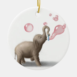 Adorno De Cerámica elefante lindo que sopla burbujas rosadas
