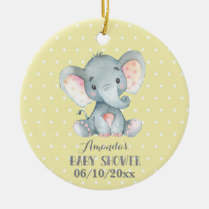 Adorno De Cerámica Elefante mate Baby Shower amarillo y gris