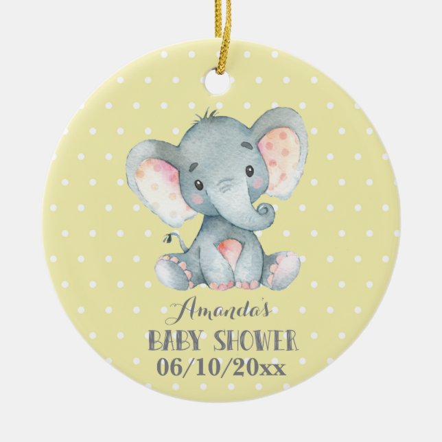 Adorno De Cerámica Elefante mate Baby Shower amarillo y gris (Frente)