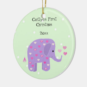Adorno De Cerámica Elefante Morado Primera Navidad del Bebé