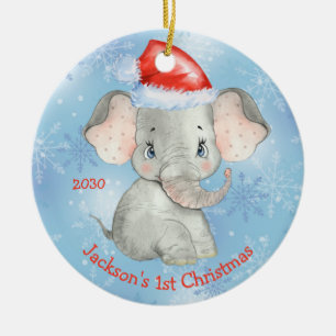 Adorno De Cerámica Elefante Personalizado Primer Navidad Niño