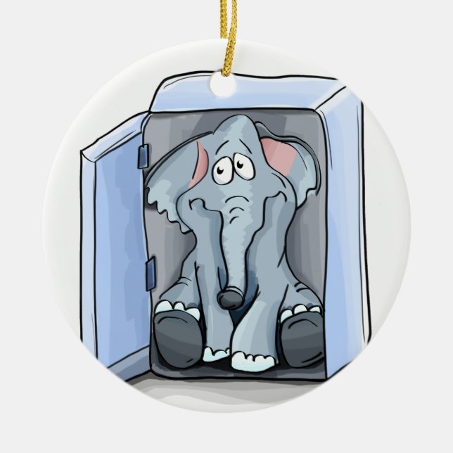 Adorno De Cerámica elefante personalizado sentado en una nevera (Frente)