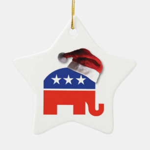 Adorno De Cerámica Elefante Republicano con sombrero de Santa Claus