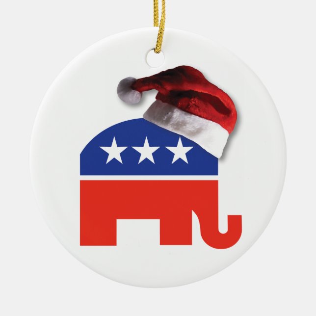 Adorno De Cerámica Elefante republicano con un Gorra de Santa Claus (Frente)