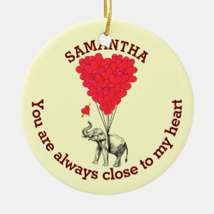 Adorno De Cerámica elefante romántico y corazón rojo personalizado