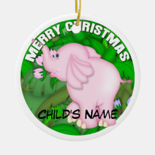 Adorno De Cerámica Elefante rosado de las Felices Navidad