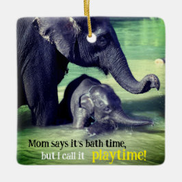 Adorno De Cerámica Elefantes bañándose en el río