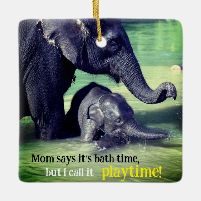 Adorno De Cerámica Elefantes bañándose en el río (Anverso)