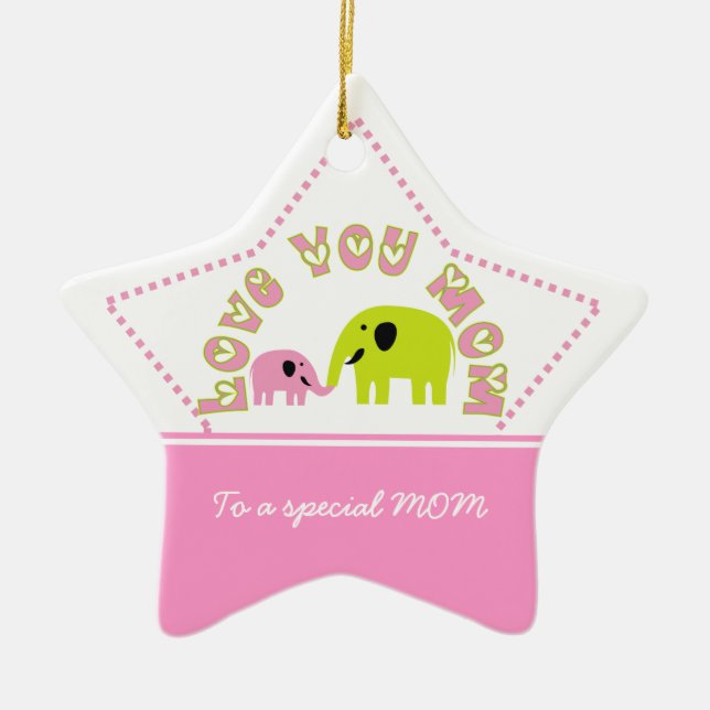 Adorno De Cerámica Elefantes Cute regalo del Día de la Madre (Frente)