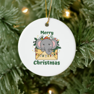 Adorno De Cerámica Elefantes Navidades Carta de Animales de Invierno