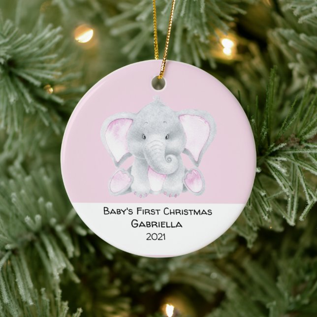 Adorno De Cerámica Elefantes Rosa Personalizados Primeras Navidades (Árbol)