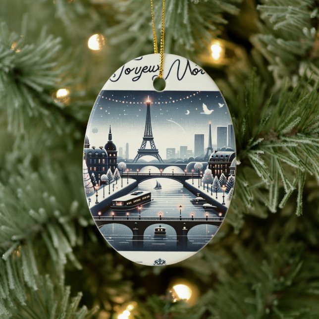 Adorno De Cerámica Elegancia de invierno parisina, ciudad de las luce (Árbol)