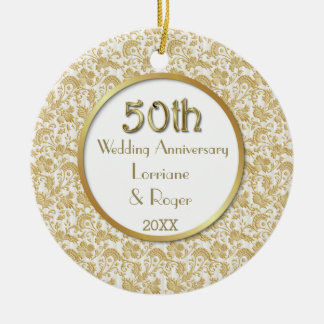 Adorno De Cerámica Elegancia floral de oro 50 aniversario Boda