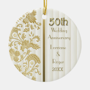 Adorno De Cerámica Elegancia floral de oro 50 aniversario Boda