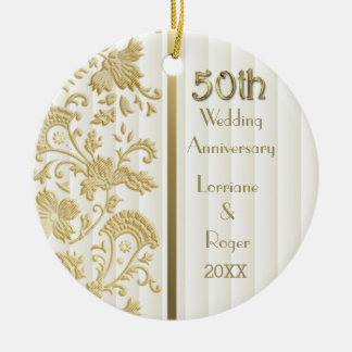 Adorno De Cerámica Elegancia floral de oro 50 aniversario Boda